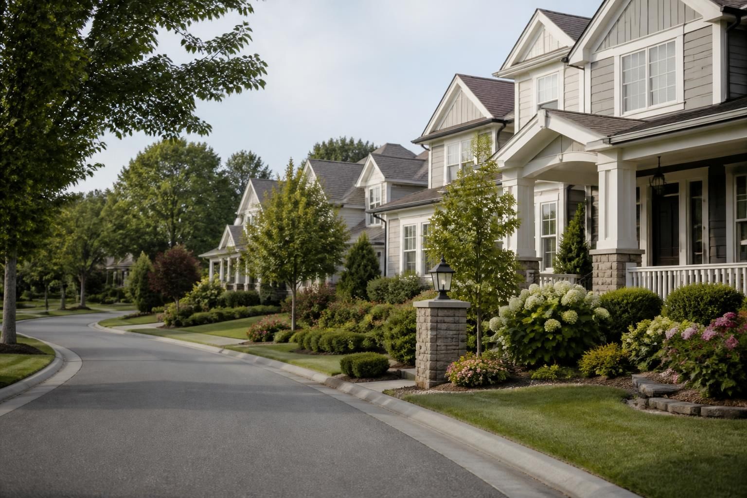 Upscale neighborhood with landscaped homes and quiet streets